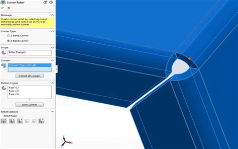 solidworks sheet metal corner relief